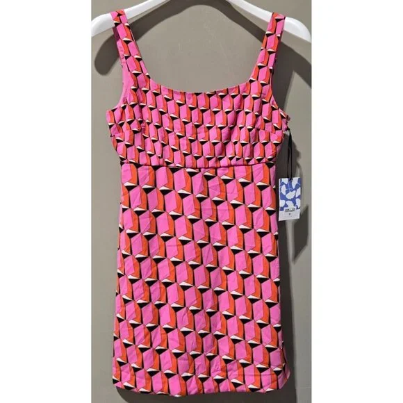 Diane Von Furstenberg Women Size 2 XS Pink Modern Geo Print Mini 90s Shift Dress - Picture 3 of 10